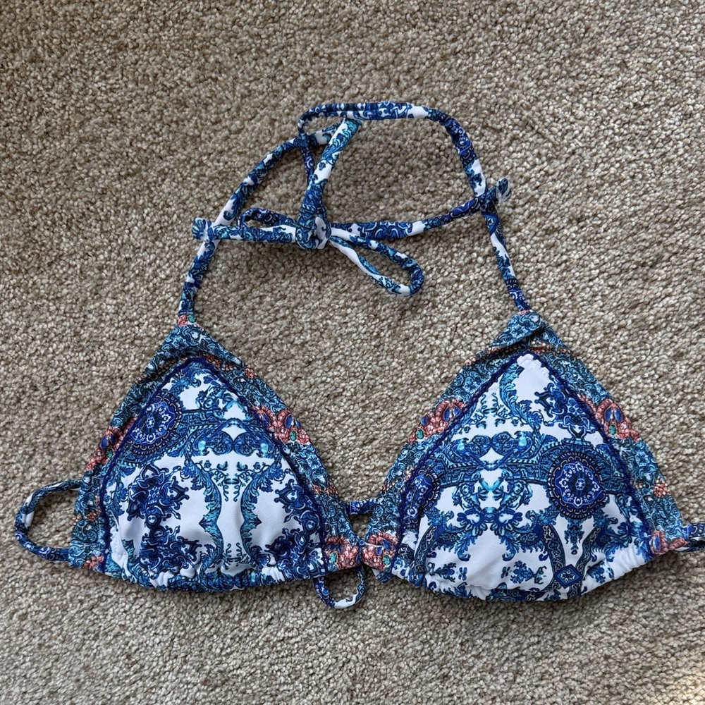 Blue and White Paisley Bikini Top